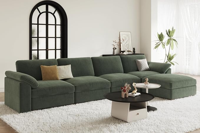 EASE MOOSE Oversized Sectional Modular Sofa,Deep Seat Modular Sectional Cloud Couch,Removable Cover,Green