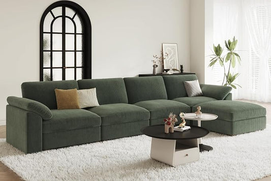 EASE MOOSE Oversized Sectional Modular Sofa,Deep Seat Modular Sectional Cloud Couch,Removable Cover,Green