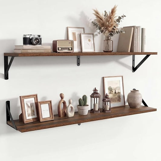 Axeman 36 Inch Floating Shelves | 8 Inch Deep Walnut Wall Shelves Set of 2 | 36''W x 8''D Rustic Walnut Shelves for Bathroom Living Room Bedroom Kitchen