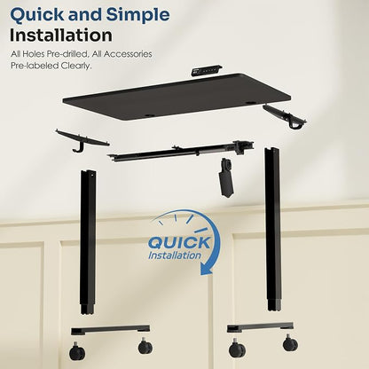 Monomi Small Electric Standing Desk, 35" x 24" Whole Piece Height Adjustable with Memory Controller, Black Sit to Stand Desk Workstation for Home Office