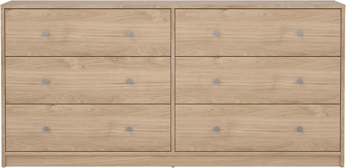Tvilum Portland Jackson Hickory 3-Piece Bedroom Set - 6 Drawer Double Dresser and Nightstand Set of 2