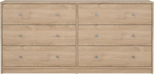 Tvilum Portland Jackson Hickory 3-Piece Bedroom Set - 6 Drawer Double Dresser and Nightstand Set of 2