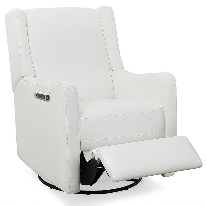 Delta Children Mercer Electronic Power Recliner and Swivel Glider with USB Port in LiveSmart Performance Fabric - Water Repellent & Stain Resistant, Pearl