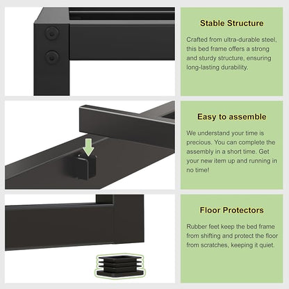 EMODA 12 Inch Full Size Bed Frame Heavy Duty Metal Platform No Box Spring Needed, Easy Assembly Noise Free, Black