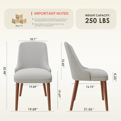 MALOL Upholstered Dining Chairs Set of 6, High-Back Dining Room Chair with Wood Legs, Padded Kitchen Chairs for Dining Room/Restaurant/Cafe, Light Grey