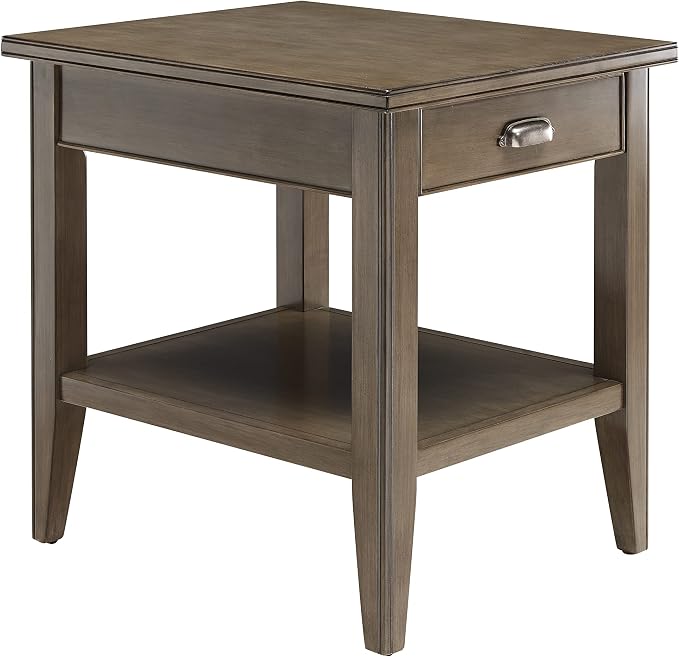 Leick Home Laurent End Table, Solid Wood, with Shelf and Drawer, Smoke Gray, 10507-GR