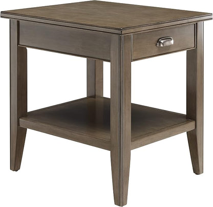Leick Home Laurent End Table, Solid Wood, with Shelf and Drawer, Smoke Gray, 10507-GR