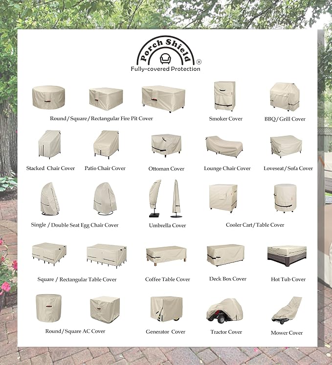 Porch Shield Patio Fire Pit Cover - Waterproof 600D Outdoor Rectangular Fire Table Cover Deck Box Protector - 48 x 24 inch, Beige