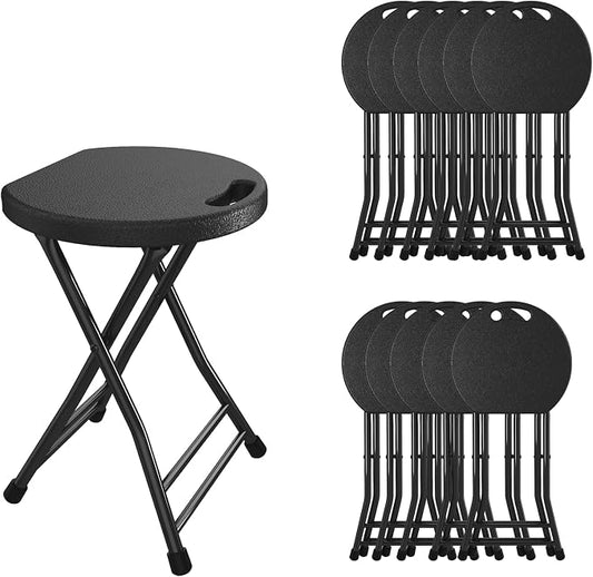 Folding Stool, 18 Inch Foldable Stool with Handle & Steel Frame, Pack of 12 Folding Bar Stools, 440lbs Sturdy Foldable Lightweight Metal Chair for Camping, Indoor and Outdoor, Black