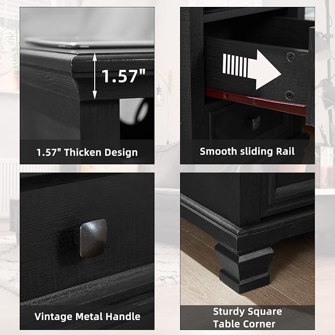 SAVOR LIFE Farmhouse Dresser and Nightstand Sets of 3, 5 Drawer Dresser & 2 Drawer Nightstand, Rustic Black Bedroom Furniture Set for Home, Bedroom, Hallway, Black