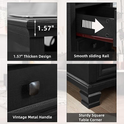 SAVOR LIFE Farmhouse Dresser and Nightstand Sets of 4 Piece, 5/6 Drawer Dresser and 2 Drawer Nightstand Set, Rustic Wood Bedroom Furniture Set for Home, Hallway,Black