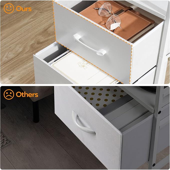 HOOBRO Nightstand with Charging Station, Bedside Table with LED Lights and 2 Fabric Drawers, End Table with 2 AC Outlets and USB Port, Small Night Stand for Bedroom, White WT118UDBZ01