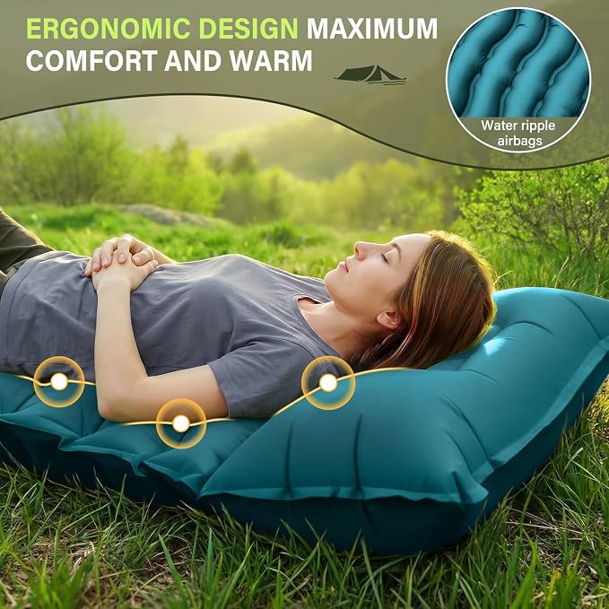 FUN PAC Camping Sleeping Pad, Ultralight Camping Mat with Pillow Built-in Foot Pump Inflatable Sleeping Pads Compact for Camping Backpacking Hiking Traveling Tent