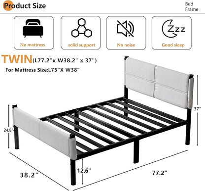 Metal Bed Frame,14Inch Twin Size Bed Frame with Storage Space,Heavy Duty Sturdy Mattress Foundation,Easy Assembly,No Box Spring Needed,Twin White