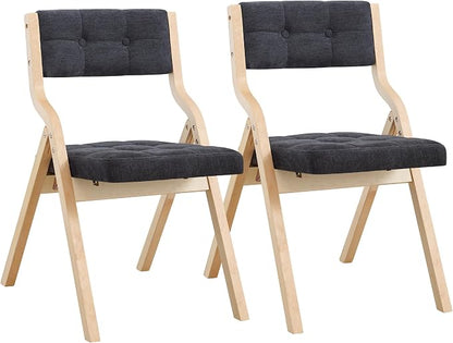 2-Pack Folding Dining Chairs with Cushion,Padded Foldable Dining Chairs,Portable Wooden Folding Chairs with Tufted Buttons Seat for Dining Rooms Kitchen Wedding and Party Indoor Darkgrey