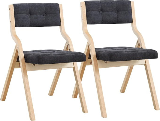 2-Pack Folding Dining Chairs with Cushion,Padded Foldable Dining Chairs,Portable Wooden Folding Chairs with Tufted Buttons Seat for Dining Rooms Kitchen Wedding and Party Indoor Darkgrey