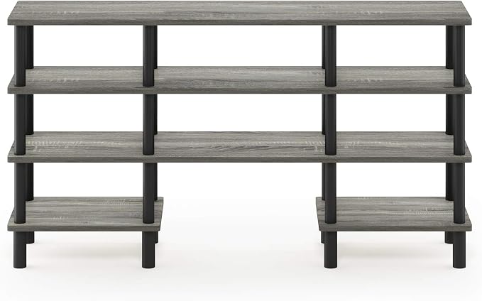 Furinno Turn-N-Tube 4-Tier Multipurpose Wide Shelf TV Stand, French Oak Grey/Black