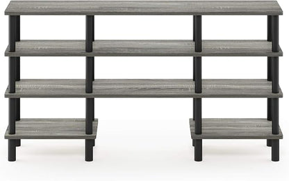 Furinno Turn-N-Tube 4-Tier Multipurpose Wide Shelf TV Stand, French Oak Grey/Black