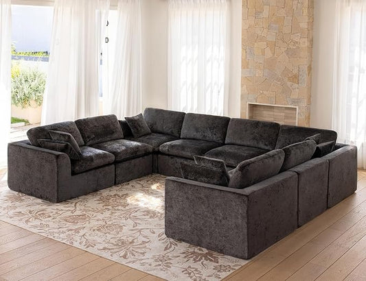 Modular Sectional Sofa – Oversized Modern Cloud Couch with Deep Chenille Seats, U-Shaped Boneless Sofa, Pet-Friendly, No Assembly, Gray (8 Seater)