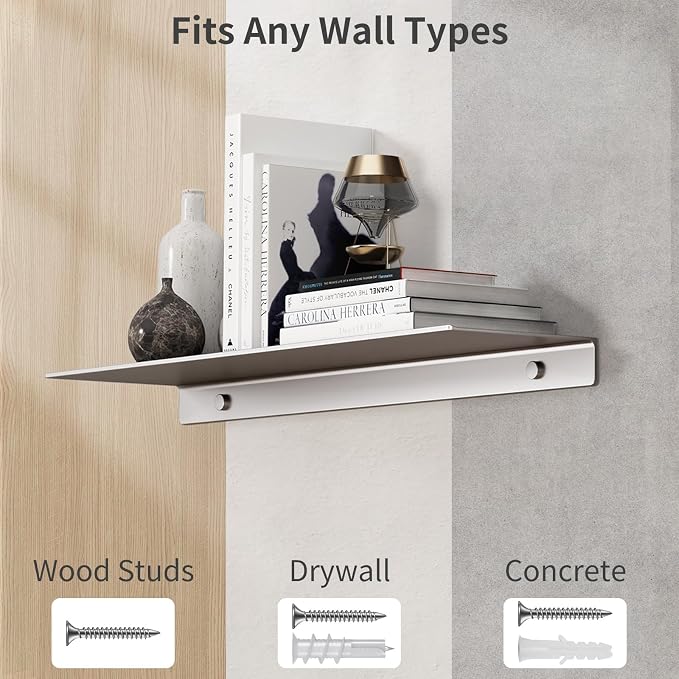 Danpoo 20 inch Gray Floating Shelf for Wall Organizer & Storage, Display Shelf, Metal Wall Shelf for Bathroom, Living Room, Kitchen, Bedroom