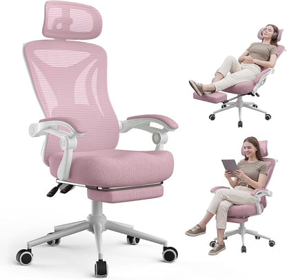 CYKOV Ergonomic Office Chair with Footrest - Adjustable Lumbar Support & Headrest, 90-135° Reclining Mesh Back Computer Chair - Home Office/Gaming, 350lbs Capacity