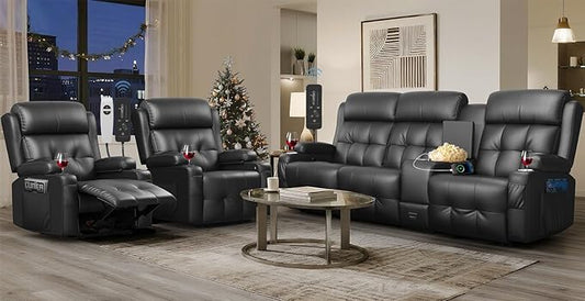 Recliner Sofa Set, Home Theater Seating with Massage, Loveseat Recliner Couch and 2 Recliner Single Chairs with USB, Wall Hugger Reclining Movie Theater Chair with Cup Holders, Drawer for Gaming Room