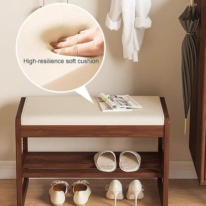 Bamboo Entryway Bench, Shoe Organizer, 2 Tier Solid Wooden Entryway Bench with Shoe Storage, for Hallway, Closet, Front Door Entrance, Foyer, Living Room Bedroom(Size:60cm,Color:Walnut)