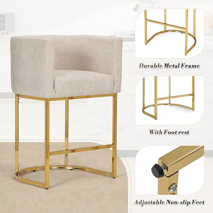 Athena Collection Counter Height Bar Stools Set of 2, 24 Inches Upholstered Barstool Set of 2 with Back and Metal Base, Modern Bar Stool Chairs for Kitchen Island, Dining Room, White