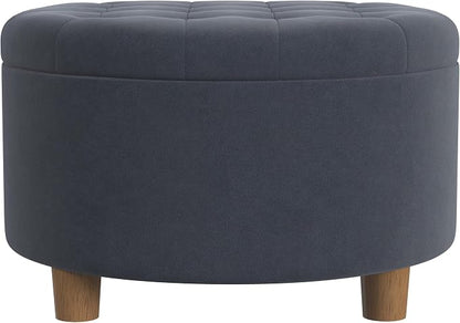 HomePop 28" Button Tufted Velvet Round Storage Ottoman - Steel Blue Velvet