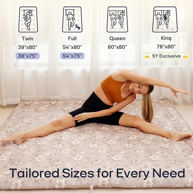 Syrinx Water Resistant Japanese Futon Mattress, Queen Size 80"x60", 2.5 Inch Thick Japanese Floor Mattress Tatami Mat, Foldable Floor Bed Sleeping Pad for Dormitory Guest Room Camping