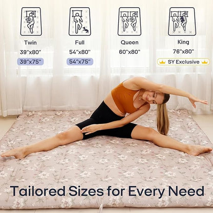 Syrinx Water Resistant Japanese Futon Mattress, Queen Size 80"x60", 2.5 Inch Thick Japanese Floor Mattress Tatami Mat, Foldable Floor Bed Sleeping Pad for Dormitory Guest Room Camping