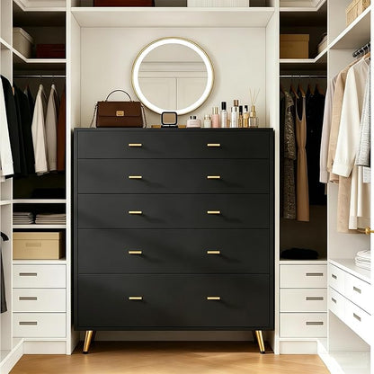 Closet Island with LED Lights, 38" H Tall Tempered Glass Top Dresser, Modern Wood Wardrobe Closet Island for Bedroom, Living Room, Black