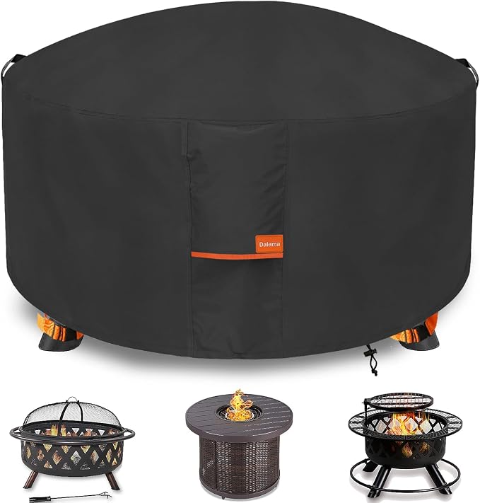 Fire Pit Cover,Outdoor Heavy Duty 600D 100% Waterproof Fire Pit Cover Round,Weatherproof Firepit Covers Round 42" Dia x 24" H,Black