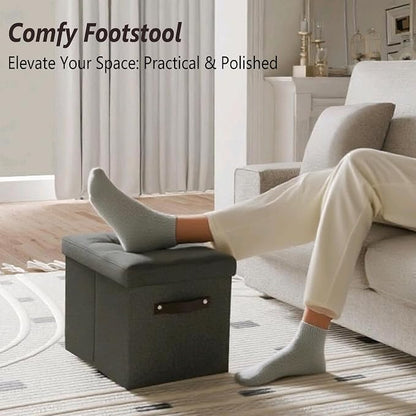 Storage Ottoman Shoe Organizer for Closet - Adjustable Dividers Storage Box for Shoes | Clothes | Toy | Blanket, Foldable Foot Stool Small Bench Shoe Cabinet for Living Room & Bedroom