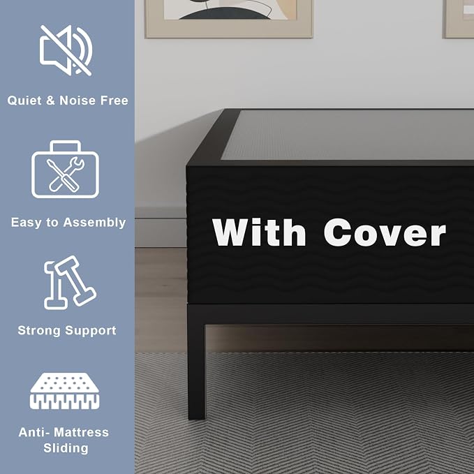 Tyndall 10 Inch Full Size Box Spring, Heavy Duty Metal Box Spring for Full Bed Mattress Foundation with Fabric Cover, Noise-Free, Non Slip, Easy Assembly