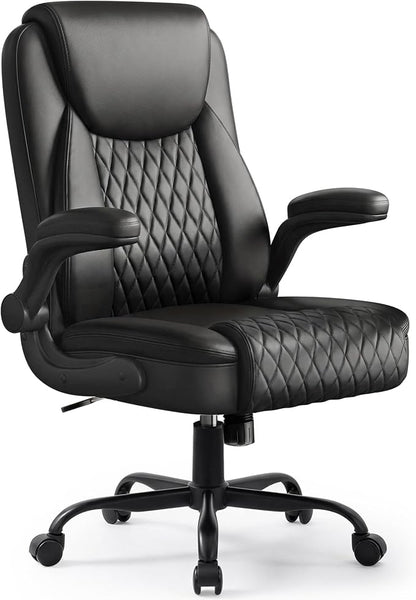 GTPOFFICE Executive Office Chair with Comfortable Lumbar Support, Ergonomic Gaming Chair with Flip-up Armrests & Zoned Pressure-Relief Cushion, Comfy PU Leather Desk Chair, Light Black