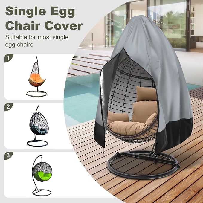 Egg Chair Cover Waterproof, 75x45 Inch Outdoor Hanging Egg Swing Chair Cover, Heavy Duty 420D Oxford Fabric, UV Resistant Windproof with Zipper & Drawstring, Fits Single Seat Egg Chair (Dark Grey)