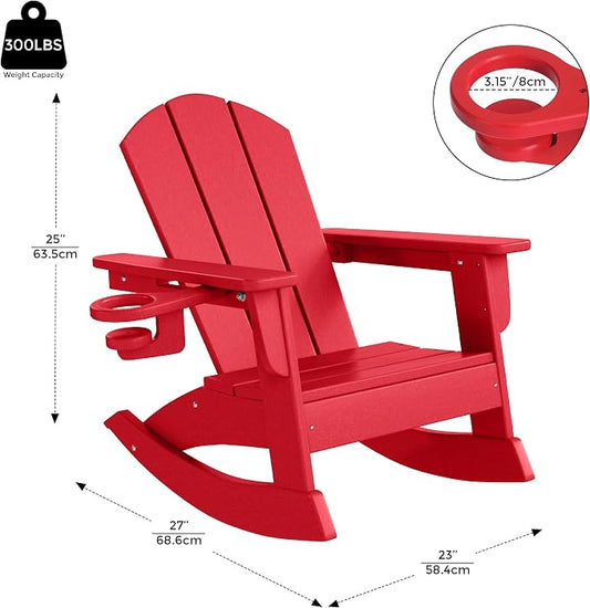 Costaelm Paradise Kids Outdoor Preschool HDPE Plastic Classic Adirondack Rocking Chair (Set of 2), Red