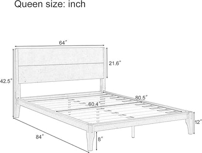 Merax Queen Size Bamboo Platform Bed, Mid-Century Modern Bed Frame with Tall Headboard, Solid Sustainable Bedframe Queen-Size, Wood Slat Support, No Box Spring Needed, Easy Assembly, Natural
