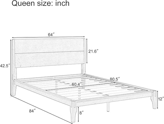 Merax Queen Size Bamboo Platform Bed, Mid-Century Modern Bed Frame with Tall Headboard, Solid Sustainable Bedframe Queen-Size, Wood Slat Support, No Box Spring Needed, Easy Assembly, Espresso