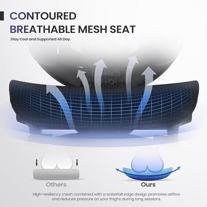 MALOL Ergonomic Mesh Office Chair with Footrest, Executive High Back Computer Desk Chair with 3D Adjustable Headrest & 5-Level Lumbar Support, Tilt Lock, 3D Arms, 300LBS, Z-Black