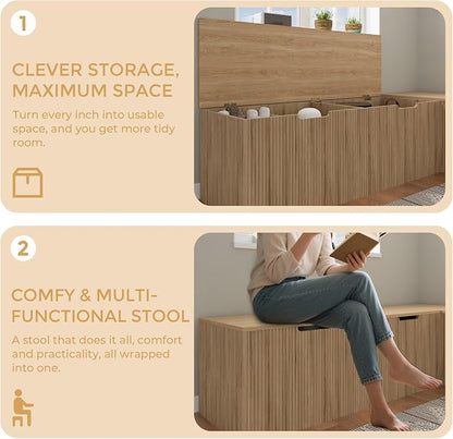 Bobve L-Shape Storage Bench with Cushion, Backless Corner Dining Bench, Kitchen Dining Nook Bench with Hidden Storage for Dining Room, Kitchen, Entryway (Natural Wood)