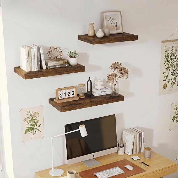 Vivelove 12" Deep Floating Shelves 47.2" Long, Wall Shelves for Living Room Bedroom Bathroom Kitchen Laundry Room, Farmhouse Rustic Shelves for Home Decor, 47.2" X 12" X 2" Set of 2, Rustic Brown