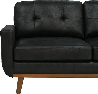 Ball & Cast 65" Loveseat Sofa,Mid Century Modern Love Seat Couches for Living Room,Button Tufted Upholstered Small Couch with Solid Wood Legs for Bedroom,Apartment,Office,Fabric,Black