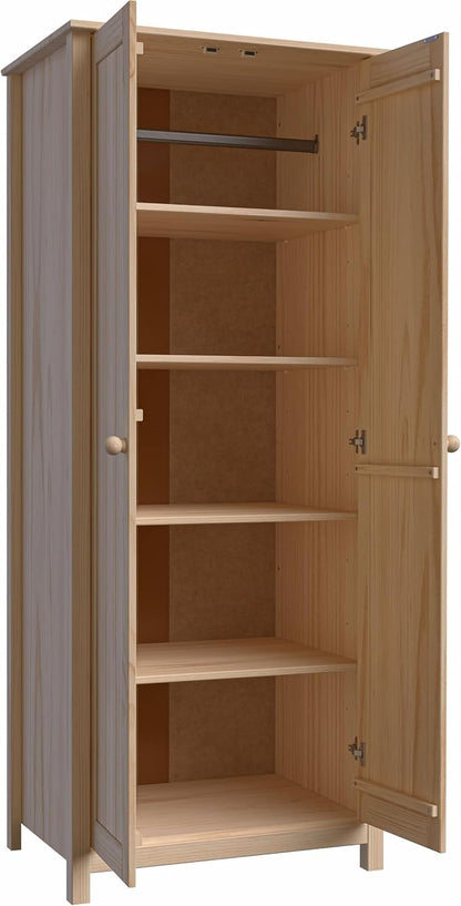 From the Tree Furniture Wardrobe – 2-Door Armoire, Unfinished Pine, 29.52″ W × 20.86″ D × 70.86″ H – Bedroom Closet with Adjustable Shelves & Hanging Rail, Stain-Ready