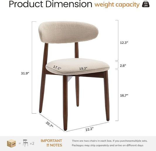 COLAMY Mid-Century Modern Wooden Dining Chair Set of 4, Indoor Upholstered Kitchen Chairs with 2.6" Cozy Padded Seat, Walnut Finish Side Dining Chair for Dining Room & Kitchen, Beige