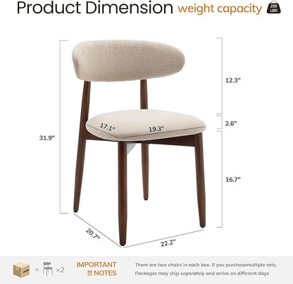 COLAMY Mid-Century Modern Wooden Dining Chair Set of 2, Indoor Upholstered Kitchen Chairs with 2.6" Cozy Padded Seat, Walnut Finish Side Dining Chair for Dining Room & Kitchen, Beige