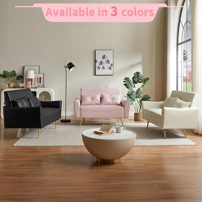 Brelice 47" Faux Leather Loveseat Sofa, Modern Small Couch for Small Space with 2 Pillows, 2 Seater Couch for Living Room, Bedroom, Office, Apartment (Pink)