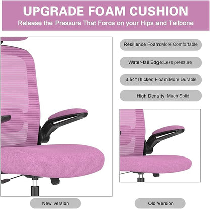 Mimoglad Office Chair, High Back Ergonomic Desk Chair with Adjustable Lumbar Support and Headrest, with flip-up Armrests for Guitar Playing, 5 Years Warranty (Modern, Orchid(Black Frame))