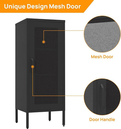 Slim Metal Storage Cabinet with Mesh Doors - 42'' Tall Narrow Organizer Tower, Compact Freestanding Cabinet, Versatile Utility Storage for Home, Office, Kitchen, Living Room, Durable and Modern Design